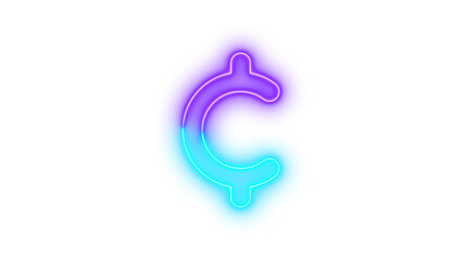 Neon cent sign symbol icon cyan purple color glowing with transparent background