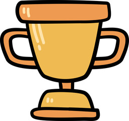 Hand drawn cartoon trophy with outline. Winning achievement.