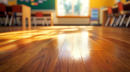 Obraz premium Classroom with Wooden Floor and Sunlight Reflection