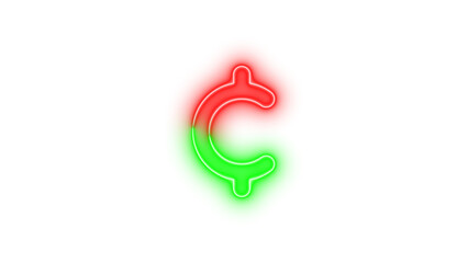 Neon cent sign symbol icon green red color glowing with transparent background