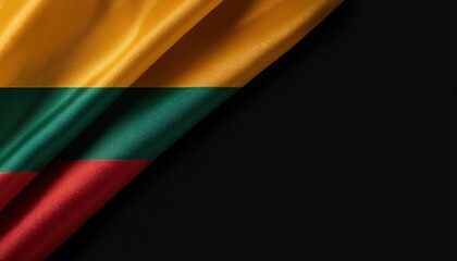 Lithuanian flag with yellow, green, red stripes on black background