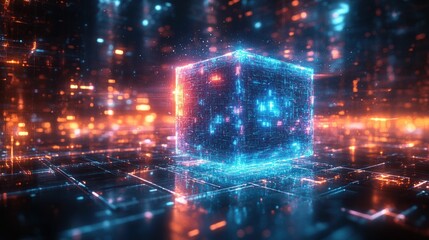 Glowing cube data structure digital art