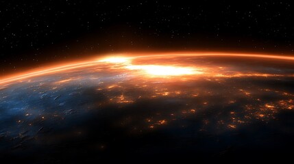 Fototapeta premium A distant view of a luminous planet from outer space