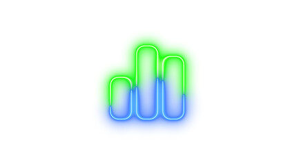 Neon chart simple icon blue green color glowing with transparent background