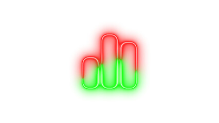 Neon chart simple icon green red color glowing with transparent background