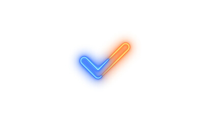 Fototapeta premium Neon check icon brown blue color glowing with transparent background