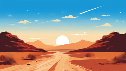 Naklejka premium Desert Landscape. Scorching Summer Day in a Desert Landscape. Vector illustration.