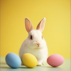 Colorful eggs with cute rabbit