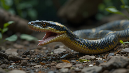 Obraz premium Close-Up of a Colorful Snake in a Forest Underbrush