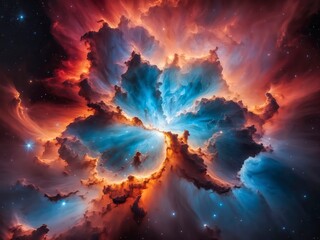 Cosmic nebula with fiery and icy clouds in deep space.