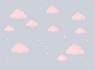 A dreamy kawaii style wallpaper with fluffy pink clouds, twinkling stars, and a soft gradient for a cute, playful aesthetic.
