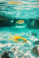 Naklejka premium Silver and striped fish swimming in shallow tropical waters