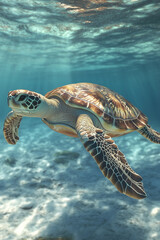 Obraz premium Sea turtle gliding gracefully through clear ocean water