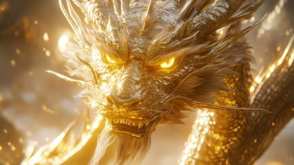 Majestic Golden Dragon Powerful Mythical Creature