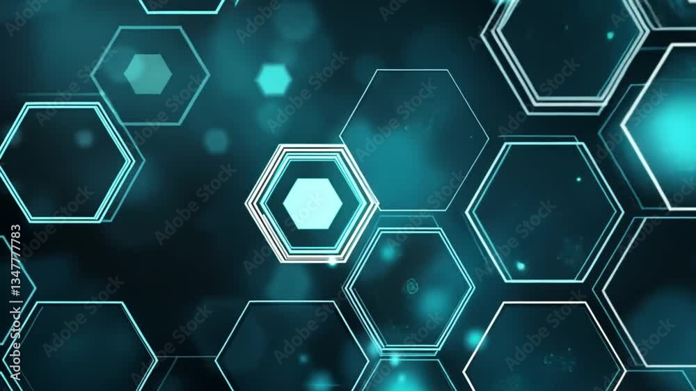 Poster abstract hexagonal pattern with glowing blue elements in background