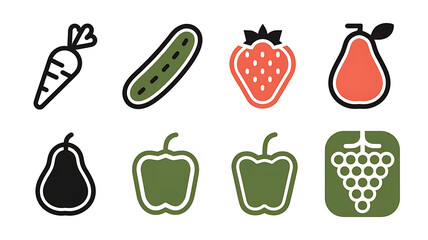 Fresh fruit and vegetable icons simple and colorful