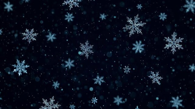 Falling Snowflakes Animation 4K video. Dark Blue Winter Background - Fondo de copos de nieve cayendo video