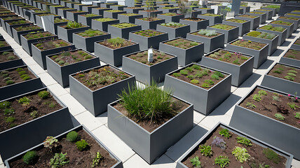 Rooftop garden beds square planters urban greenery