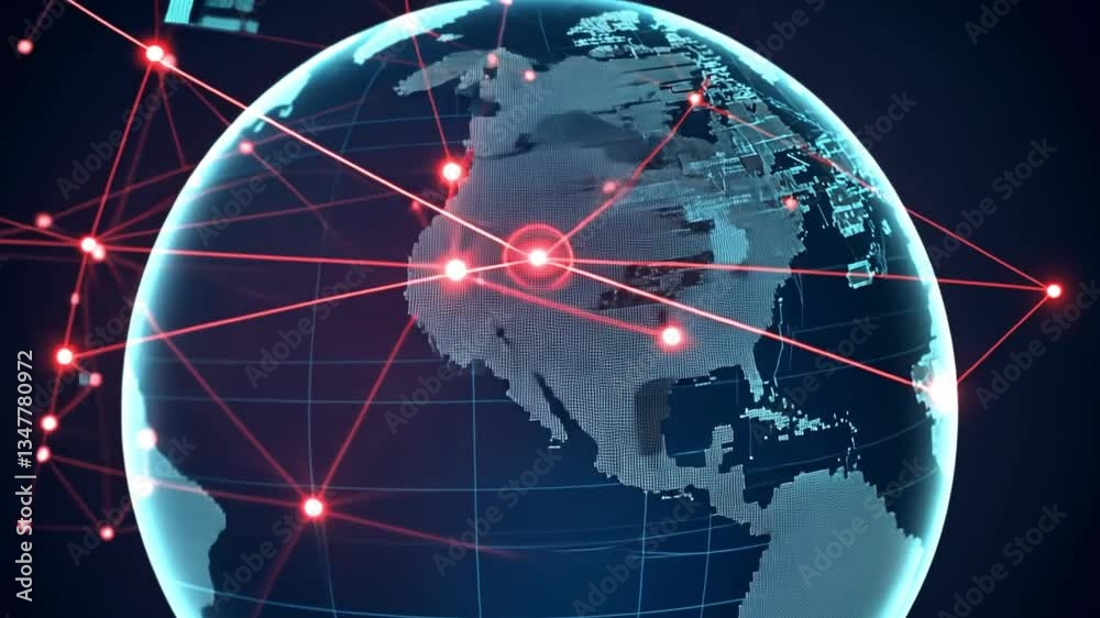Poster global network connectivity visualized with red lines and nodes
