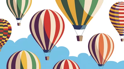 Colorful hot air balloons against a light blue sky Whimsical playful design