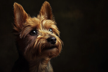 Adorable Yorkshire Terrier looking curious with perked ears