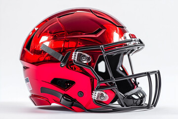Fototapeta premium Shiny red American football helmet isolated on a plain background