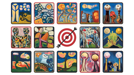 Fototapeta premium Colorful abstract art, diverse styles, target imagery. 