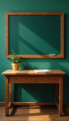 Classic school desk with chalkboard surface and wooden frame, education, learning