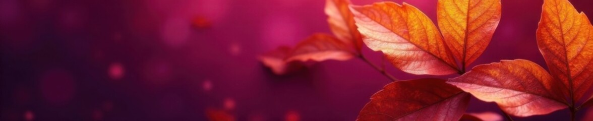 Obraz premium Close-up of vibrant orange metallic leaves against a rich violet backdrop, showcasing intricate details and textures, colorful patterns, leaf textures