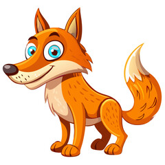 Obraz premium a cartoon fox smiling and standing. The fox has orange fur, with a white chest and the ears are pointed upwards. vector illustration