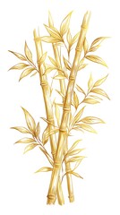 Obraz premium Golden Bamboo Stalks and Lush Leaves Illustration