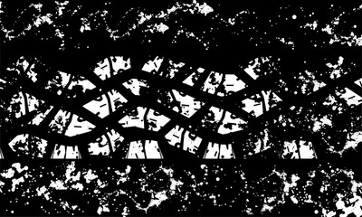 image features textured pattern resembling tire tracks, with distressed and grungy appearance. contrast between white tracks and transparency background creates striking visual effect