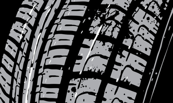 Tire texture showcases intricate patterns and grooves, highlighting durability and design of rubber surface. This close up view emphasizes tire grip and performance capabilities