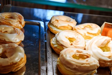 Freshly Baked Czech Cream-Filled Pastries with Icing