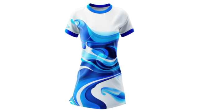 White and blue sports dress with transparent background: showing modern design for athletes - Powered by Adobe