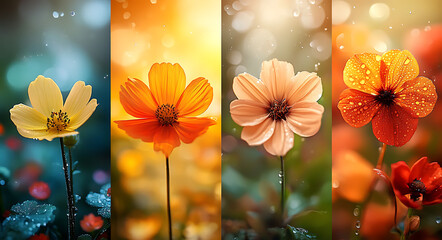 Vibrant Floral Arrangement in Yellow, Orange, Peach, and Red With Dewdrops


