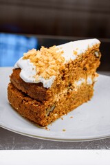 Rustic Carrot Cake Slice with Cream Cheese and Walnuts