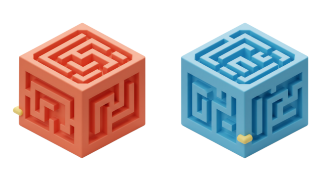 Cube Maze Puzzle: 3D Isometric Game for Problem Solving - Powered by Adobe