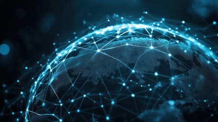 Global network connections illuminated over earth's surface