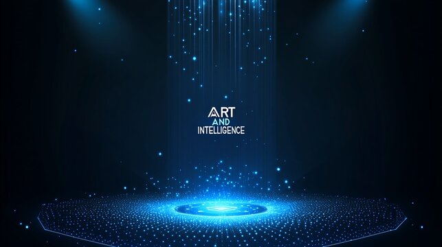 Futuristic Blue Digital Stage, Light Show, Data Visualization, Abstract Background, Tech Presentation