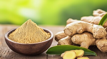 Grinding fresh ginger root to create spiced powder natural kitchen culinary process vibrant green background