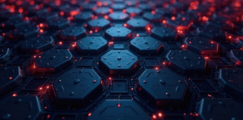 Obraz premium Dark hexagonal metal grid background with soft ambient glow, hexagon, glow, metalic