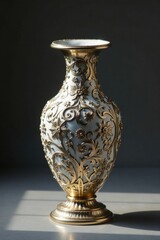 Elegant silver scroll with subtle patterns, wrapped around a decorative vase, scroll elements, silver decorations