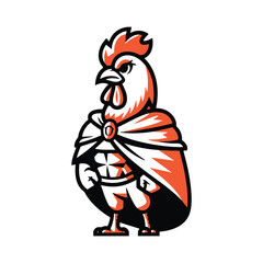 Superhero rooster wearing a cape, emblem, or logo. Bold, strong animal illustration © riiicil