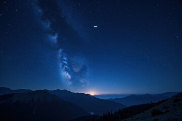 Fototapeta premium Dark vastness of the night sky with twinkling stars and a bright crescent moon, starry night, nebula