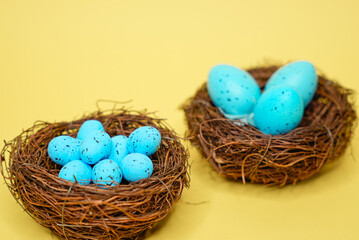 Easter holiday decoration with colorful eggs and festive ornaments