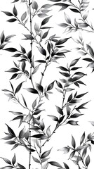 Monochrome Botanical Print Elegant Leafy Branches
