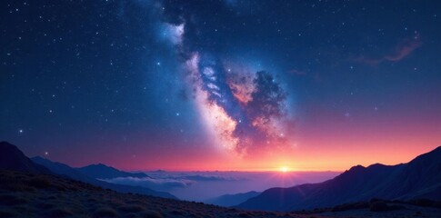 Deep cosmos at dusk with starry sky and nebulae , nebula, stars, galaxy
