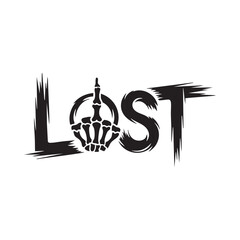 Text LOST typography with skull hand