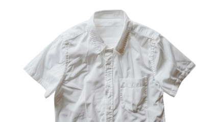 White short-sleeved shirt lying on transparent background